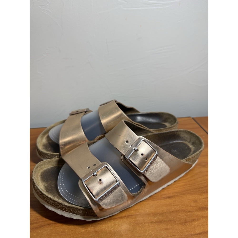 Birkenstock Arizona Sandals 41 US 10-10.5 Rose Gold Leather Buckle Slides